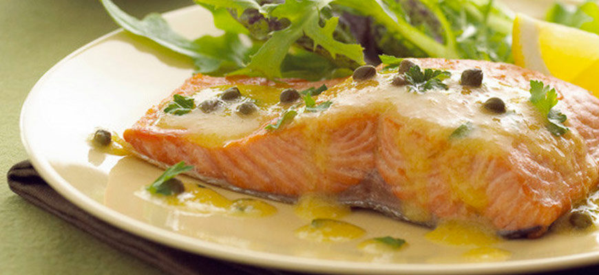 Wild Salmon Pan Roasted with Champagne-Caper Vinaigrette
