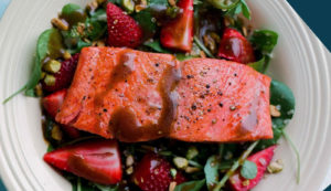 Balsamic Salad with Sockeye Salmon & Strawberries