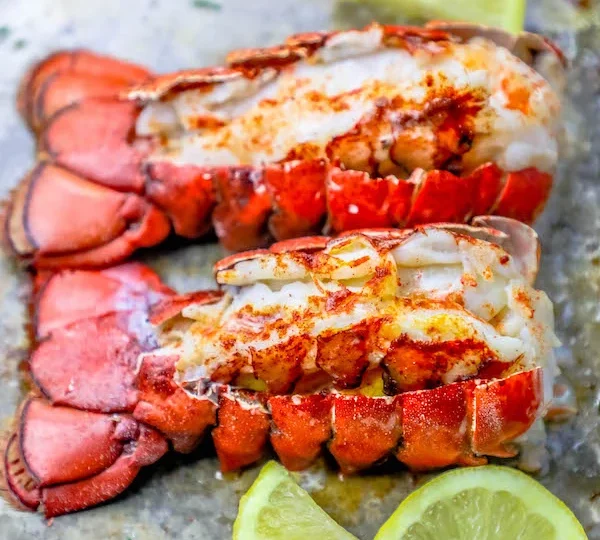 2 lobster tails, split and ready to eat